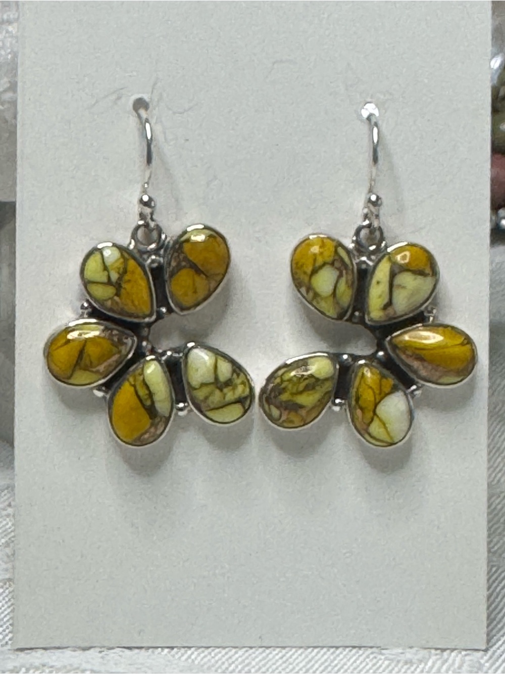 Kingman Honey Dahlia Teardrop Cluster Sterling Silver Stone Dangle Earrings